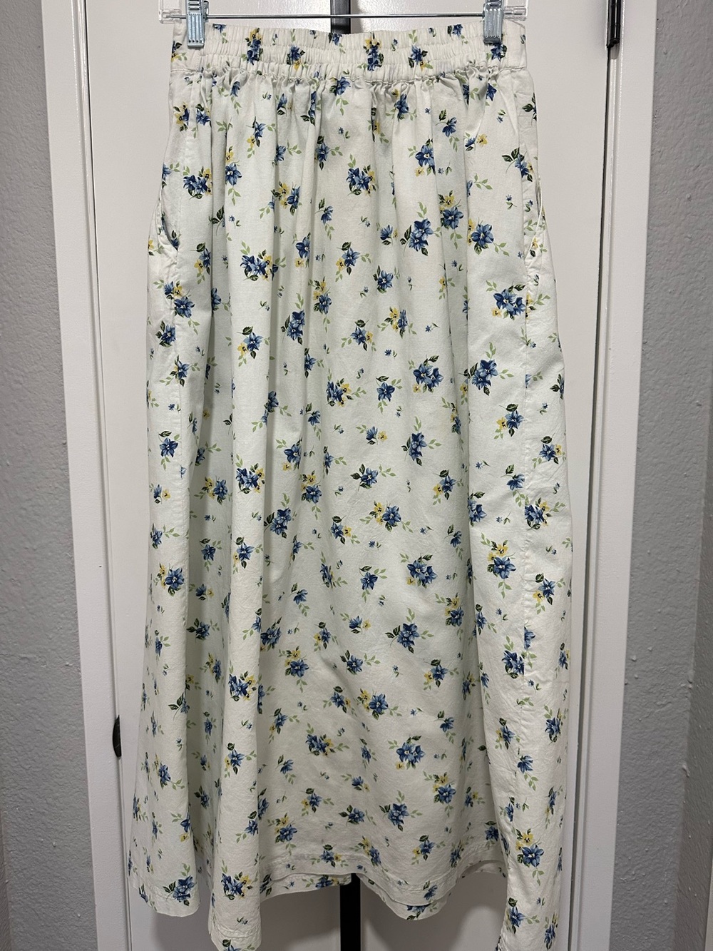 Cream Maxi Skirt with Blue Floral Print